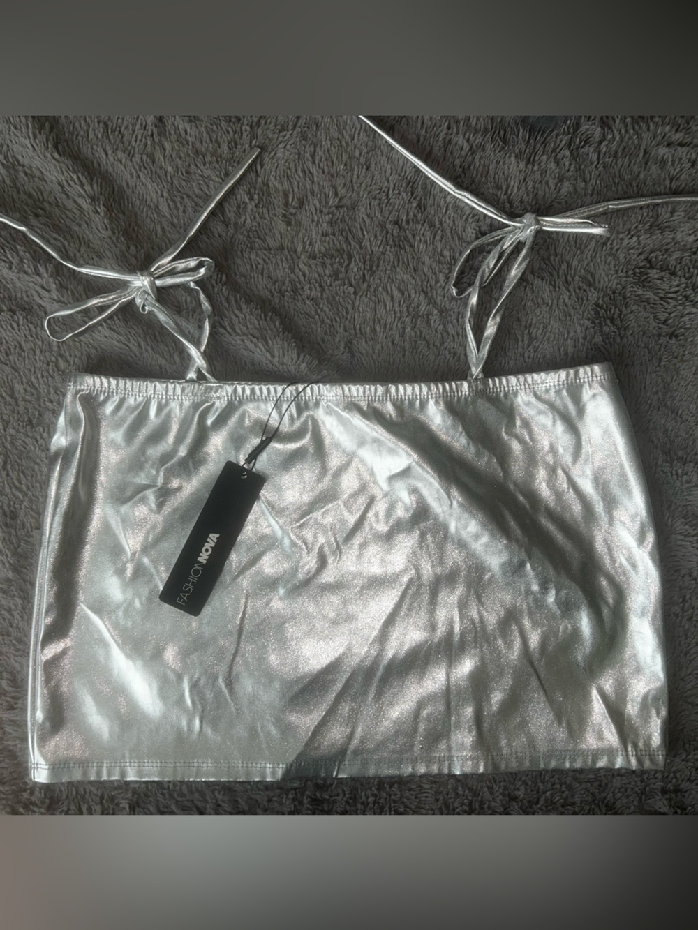Fashion Nova Silver Metallic Tie-Strap mini skirt